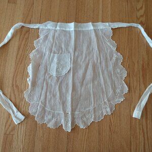 Antique Victorian Apron Vintage Small Sheer White Dainty AS IS Damaged Holes Tea